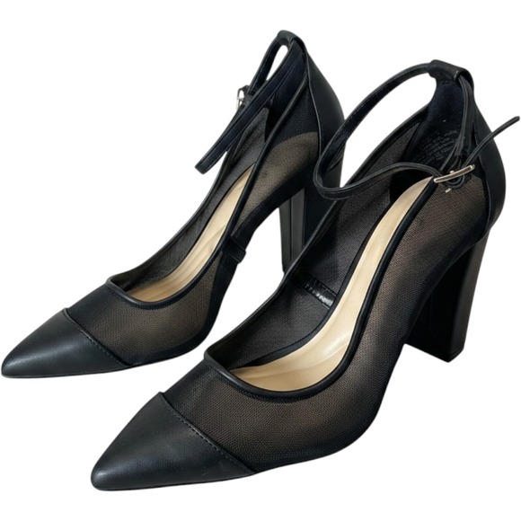Jessica Simpson Shoes - Jessica Simpson Black Mesh Pointed Toe Block Heel Ankle Strap Pumps Size 7M